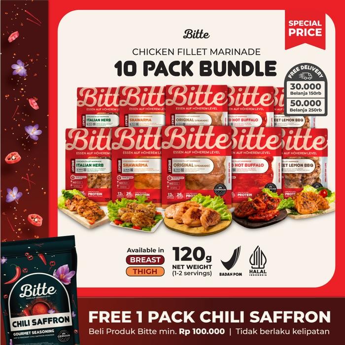 

bundle 10 pack chicken fillet marinade 120g bitte food ayam filet marinasi frozen stok terbatas