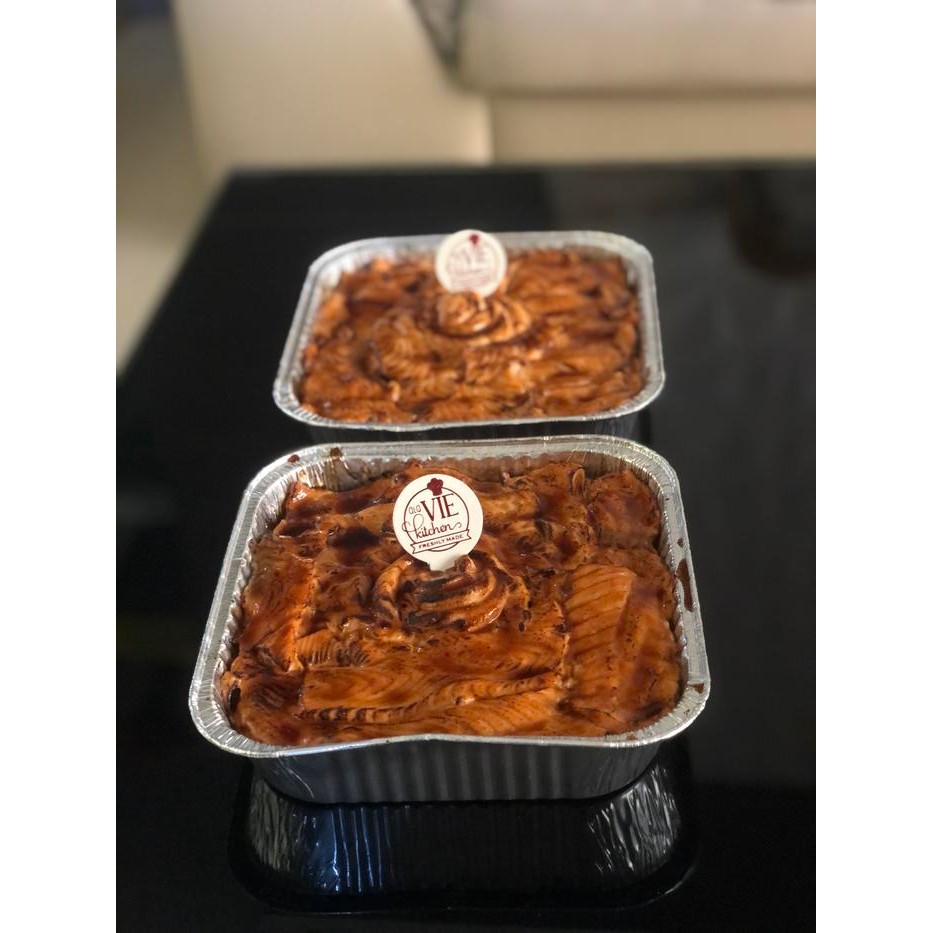 

aburi salmon teriyaki loyang 20x20cm hampers premium frozen stok terbatas