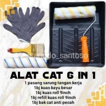 ] Paket Bak 6 in 1 Kuas Roll 9inch Kuas 5inch Refill Sarung Tangan Rajut 3 Benang - Paint