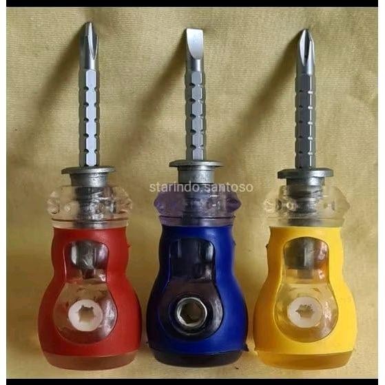 Produk Terbaik] Obeng Cebol Buntek Mini Arah Plus Minus Negatif Kembang Multi