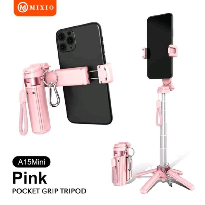 Mixio A15 Mini Premium Pocket Grip Tripod Mini Selfie Stick Remote Control Tripod 3 In 1 Tongsis