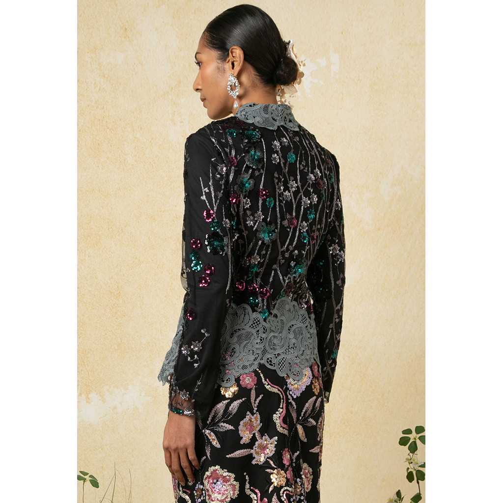 Zalia - Flora Boxy Sequin Top (Wanita) (BLACK)