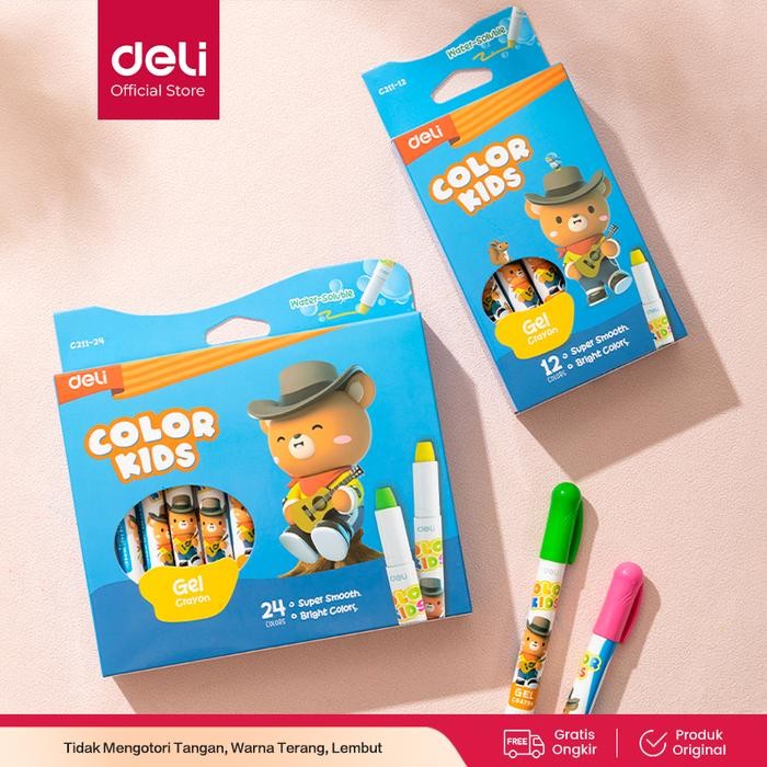 

Deli Gel Crayon / Krayon 12 24 Warna Tidak Mengotori Tangan Bersertifikat Aman EC211