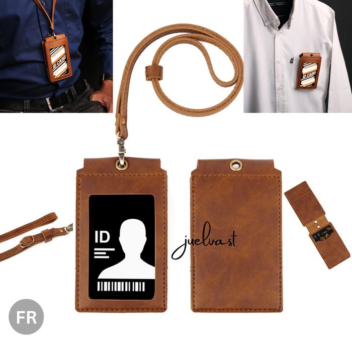 

promo nametag holder lanyard kulit sintetis premium multifungsi magnet pu leather real pic