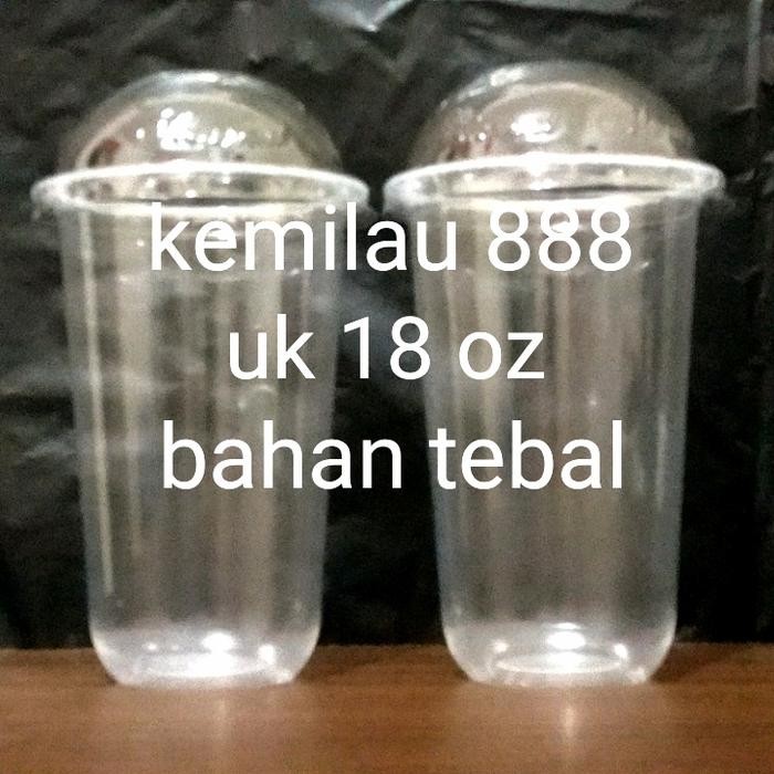 PROMO GELAS PLASTIK OVAL TEBAL UK 18 OZ PP CUP PLUS TUTUP(1 ROLL ISI 50 PCS)