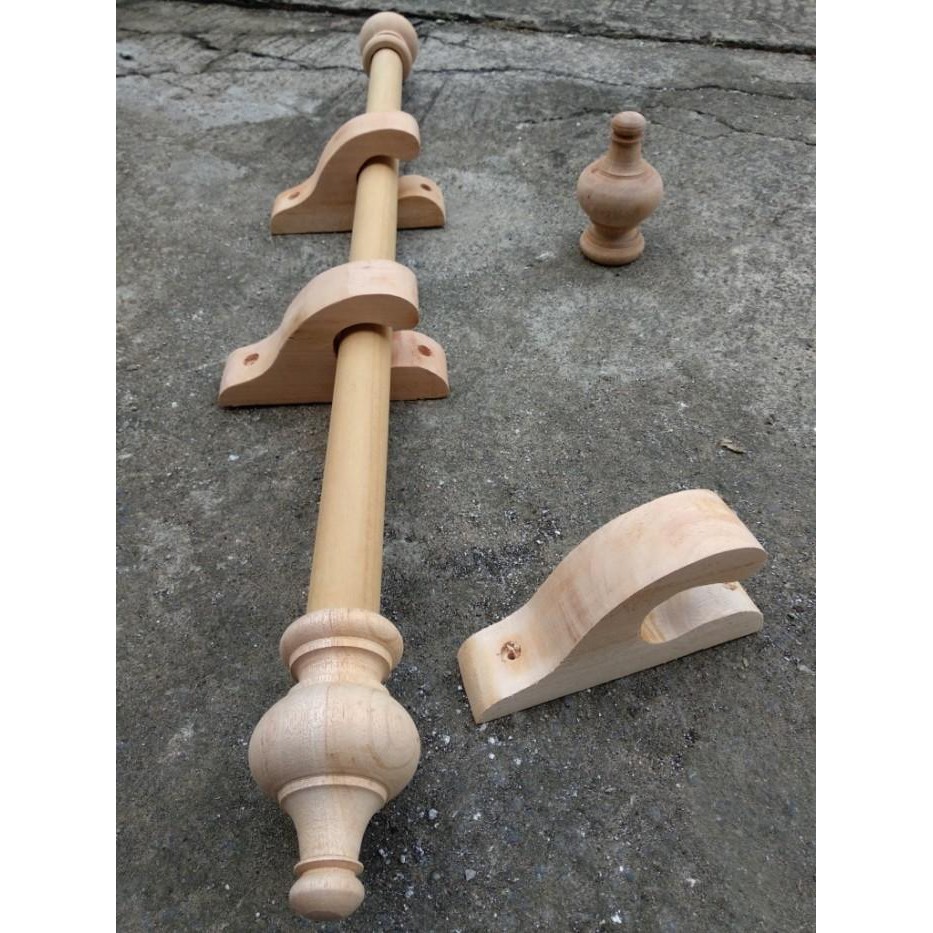 Paket Tongkat Gorden Gordyn Hordeng Gordeng Braket Kayu Bracket 200