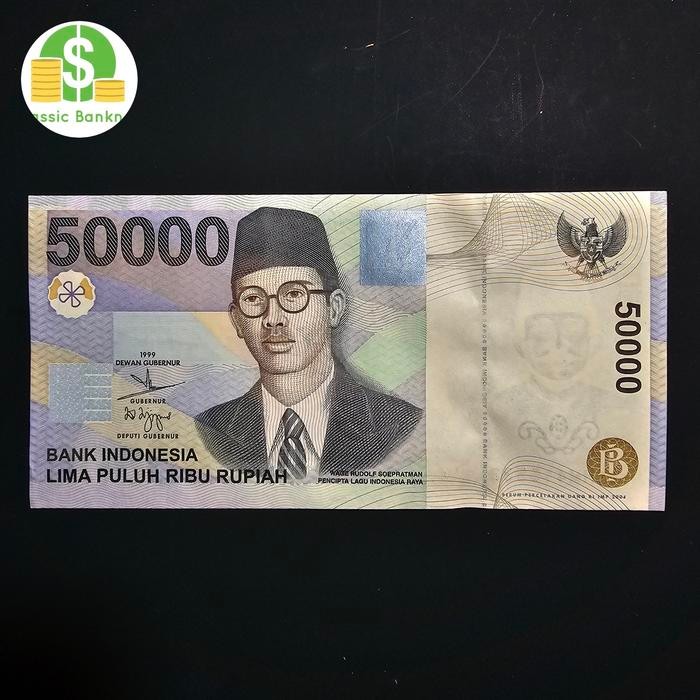 Uang Kuno Indonesia 50000 Rupiah WR Supratman Tahun 1999 UNC Asli