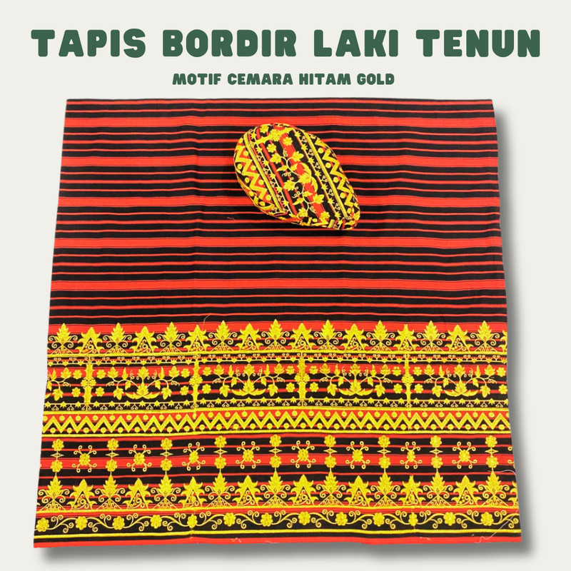 Kain Tapis bordir lampung bahan tenun laki - Motif cemara Hitam gold