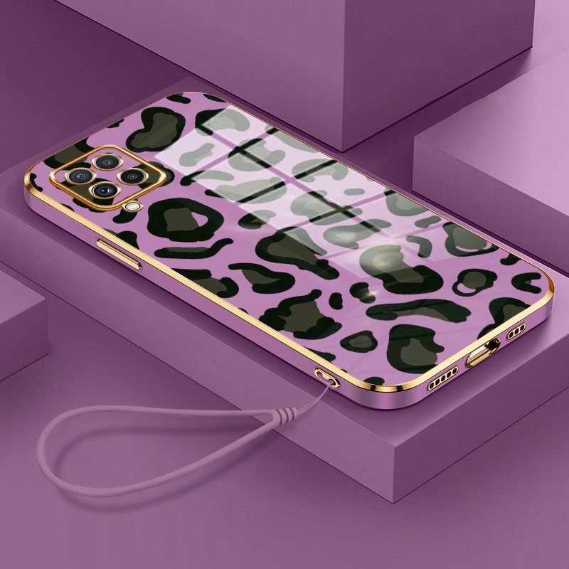 Casing Hp Untuk Samsung Galaxy A22 M22 Case Cesing Leopard Pattern Coated Silikon Casing Ponsel Kasi