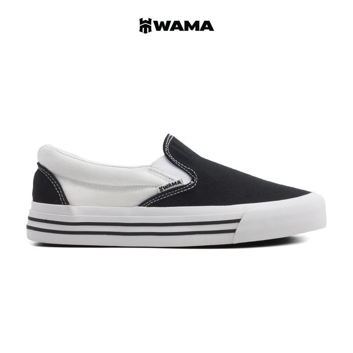Sepatu Wama Slip On V2 BW Strip 36-44 Sepatu Sneakers Flat Canvas Pria wanita TOP LOKAL BRAND Wama