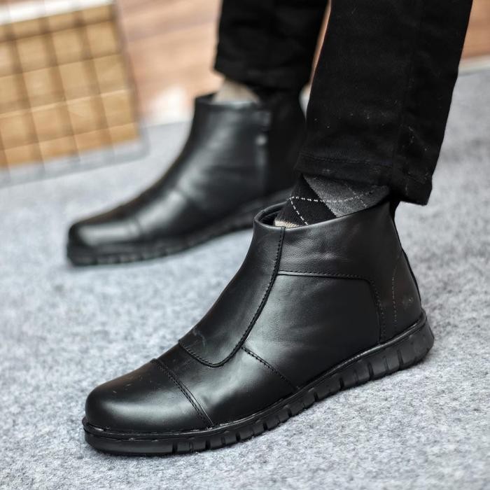 SEPATU KICKERS BOOTS PRIA KULIT ASLI ZIPPER RESLETING SAMPING
