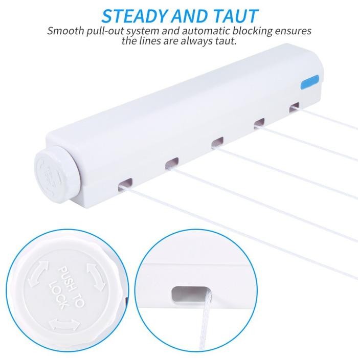 JEMURAN BAJU DINDING TEMPEL PRAKTIS RETRACTABLE CLOTHESLINE 4 TALI 5 TALI