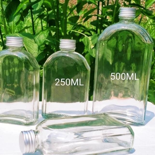 Flat Bottle / Botol Kaca Gepeng 250-500ml Tutup Aluminium