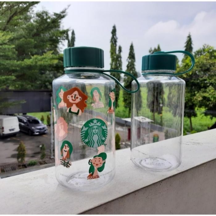 Botol Minum Besar Plastik Transparan 1 Liter mirip Starbucks x Kreaby