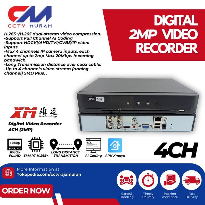 DVR 4CH Xmeye 2MP H265 Full HD/DVR 4 Channel Resolusi 1080p Xmeye dvr cctv 8 channel