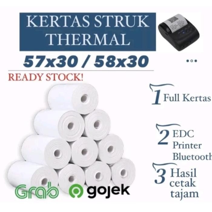 

Kertas kasir thermal 58x30 full tanpa core paket 10 Roll