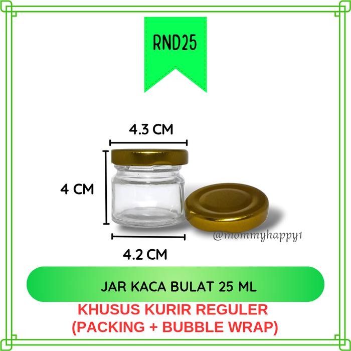 Pilihan- Rnd25 - Grosir 1 Dus Wadah Kaca Botol / Toples / Jar Kaca Mini Bulat 25 Ml Tutup Gold