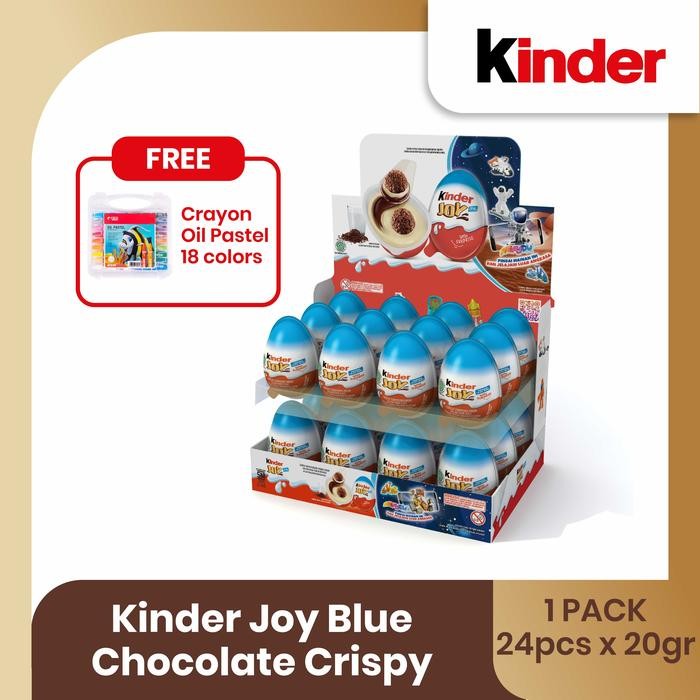 

Kinder Joy Blue Chocolate Crispy 20gr Isi 24pcs FREE Crayon Oil Pastel