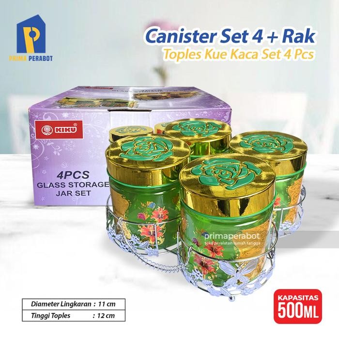 Toples Kue Set 4 Pcs Toples Kaca Serbaguna Glass Canister Set