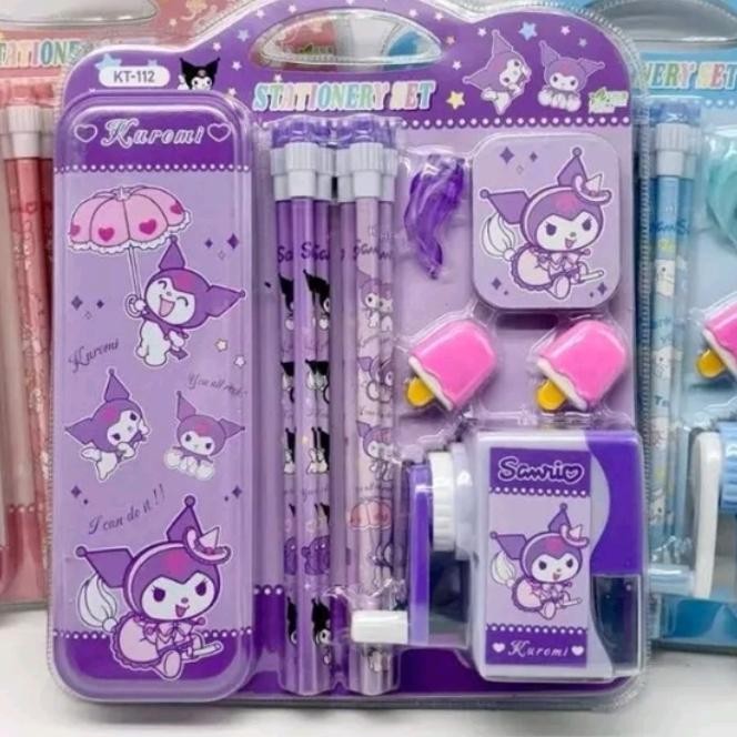 

Bisa Spk! Set Alat Tulis Kuromi Rautan Set Study Sanrio 5 In 1 Kotak Pensil