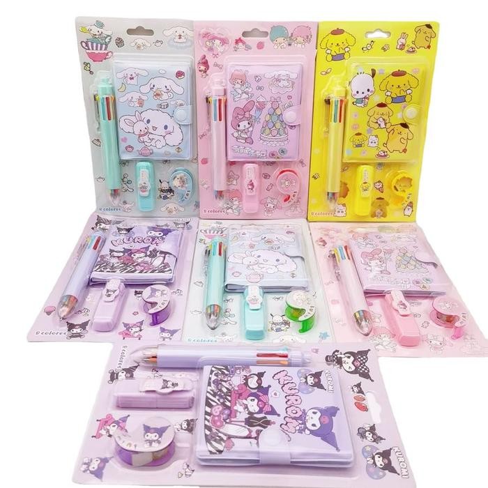 

Khusus Grab! Stationery Set 7 In 1 Sanrio Lucu Kuromi Labubu Capybara Alat Tulis Lengkap Hadiah Anak