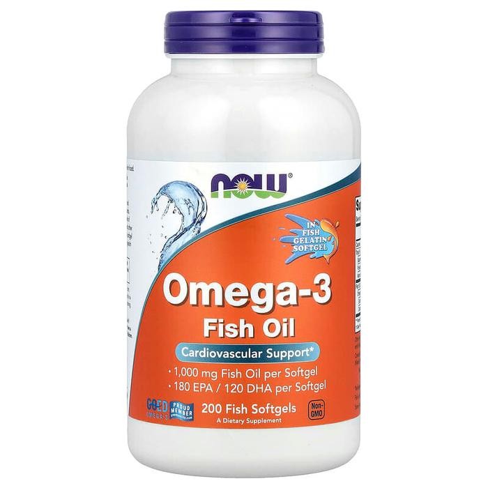 NOW Omega-3 1000mg Fish Oil 180mg EPA 120mg DHA GOED Tested Omega3 Non GMO Kosher Halal USA