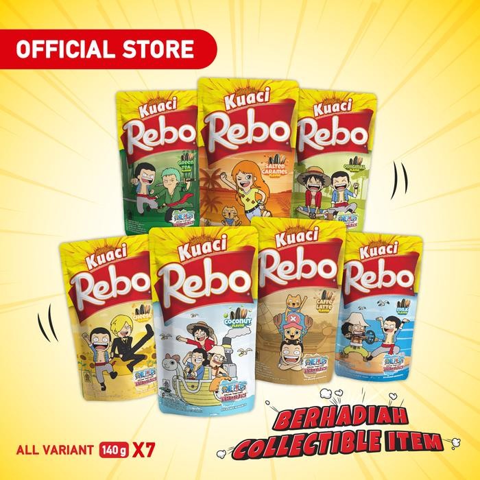 

ORIGINAL Rebo Kuaci x One Piece Bundling 7 PCS - Rasa ginal, Milk, Green Tea, Carl, Coconut, Cheese,