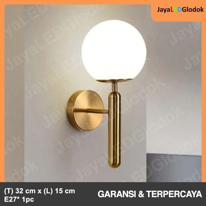 Lampu Dinding Minimalis Kamar Tidur Modern LED Bulat Besi Emas 625