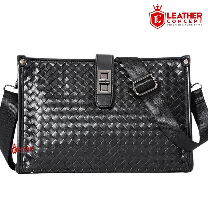 Eiger Wallets - Albert Tas Kulit Selempang Pria Tas Tangan Pria Clutch Bag Pria 2 In 1 Anyaman Hitam