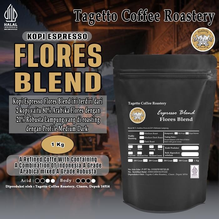 

Pilihan- Biji Kopi Espresso Flores Blend 1Kg - Arabica 80% & Robusta 20% Bean Ground Bubuk 1 Kg