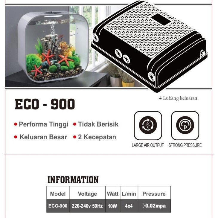 KANDILA ECO 900 POMPA AERATOR 4 LUBANG / MESIN AERATOR AQUARIUM