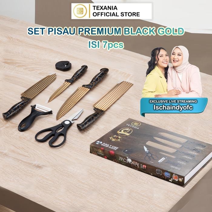 Siap Kirim TEXANIA Knife Set Premium 7 PCS Stainless Steel + Pengupas Buah