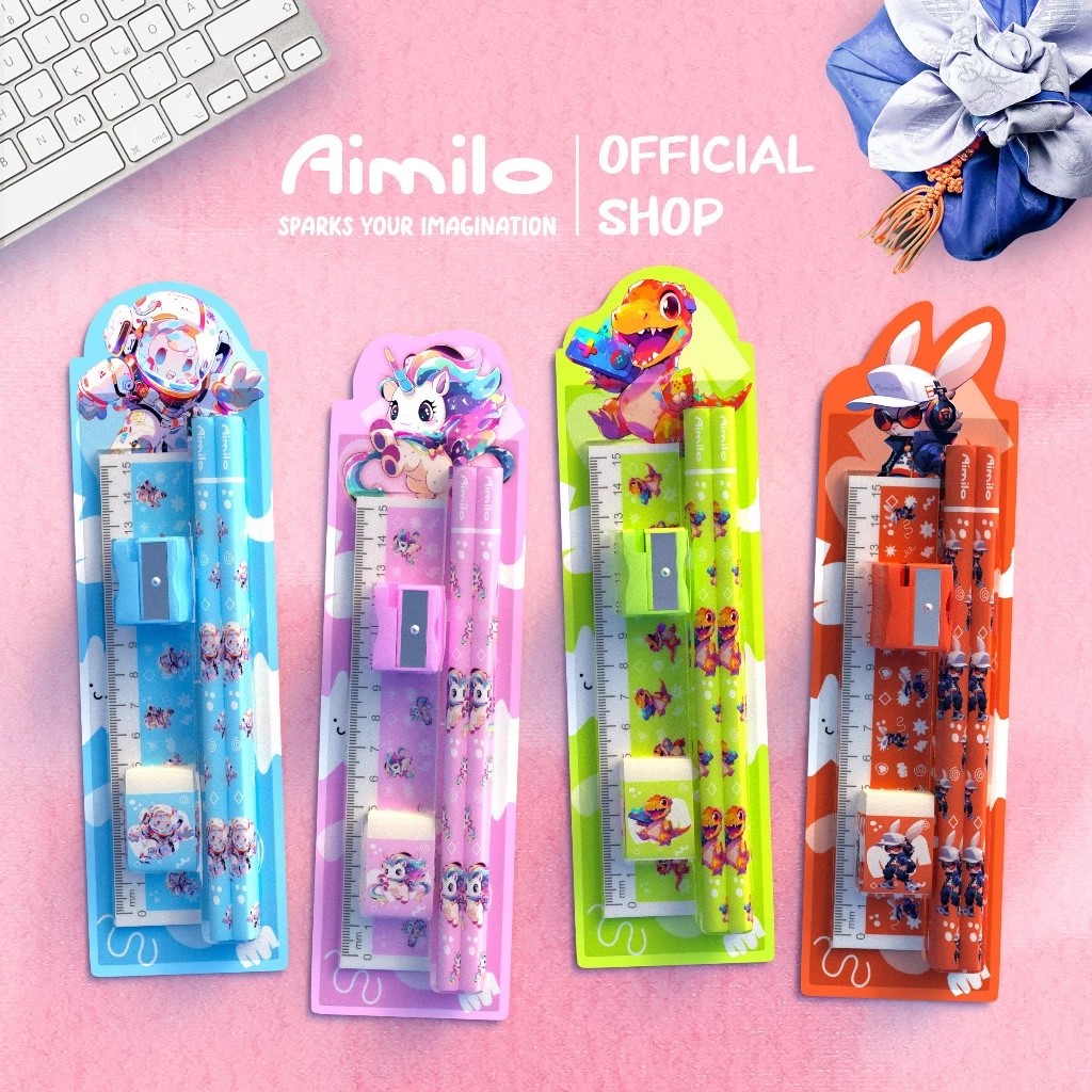 

[READY] Aimilo Pensil Set Anak 5in1 Set Alat Tulis Pensil Lucu Dan Penghapus Untuk Tempat Pensil Buku Tulis Sekolah