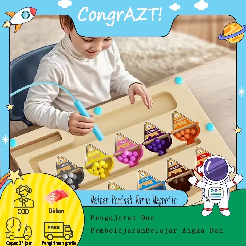 

CongraAZT Mainan Edukasi Papan Magnetik Berhitung Magnetic mazes game Mainan Sorting Warna Magnet Kayu