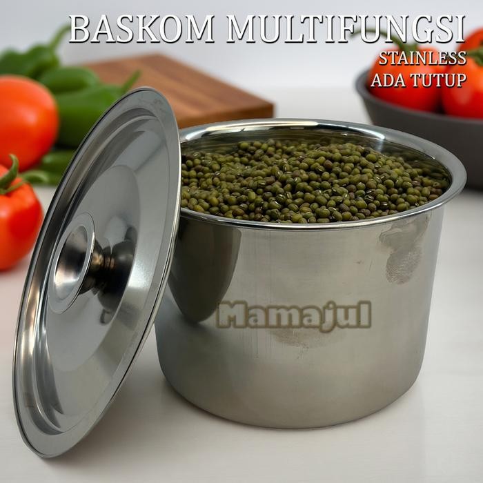 Promo [Mamajul] 14-16-18-20 Cm Baskom Tebal Diameter Wadah Bumbu Stainless Dengan Tuutp Dan Makanan
