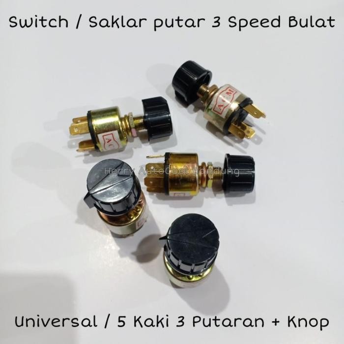 Saklar Putar Switch AC Mobil Rubahan Pasangan 5 Kaki 3 Speed Bulat