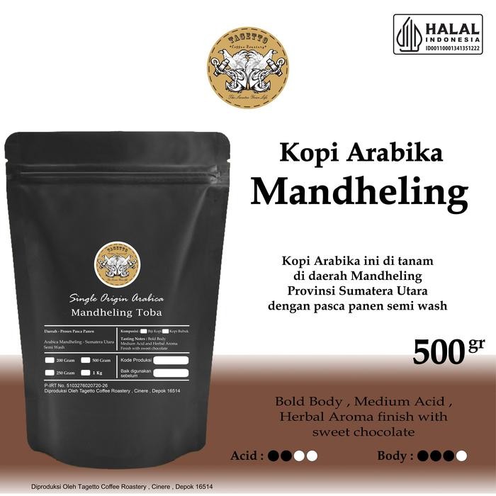 

BIJI KOPI ARABIKA MANDHELING 500GR SPECIALTY ARABICA BEAN GROUND BUBUK 500 GRAM TAGETTO COFFEE