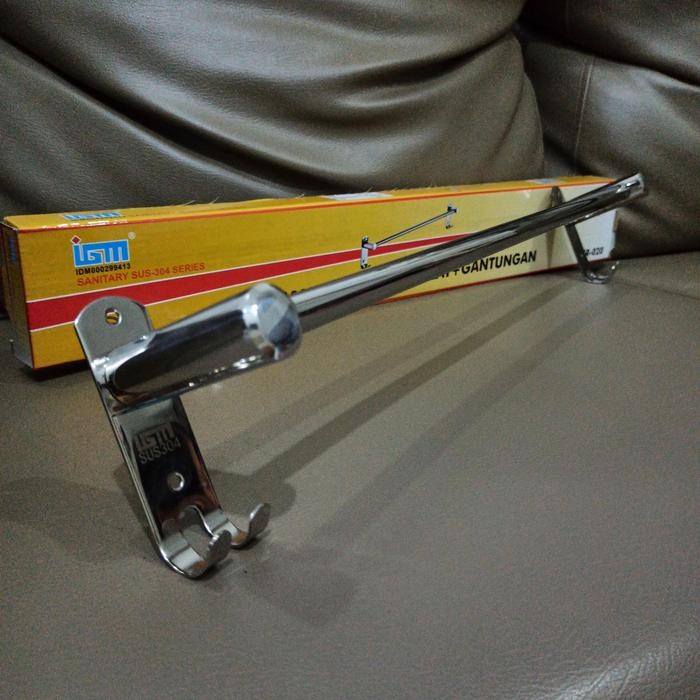 rak handuk single bulat ada gantungan stainless sus 304 IGM