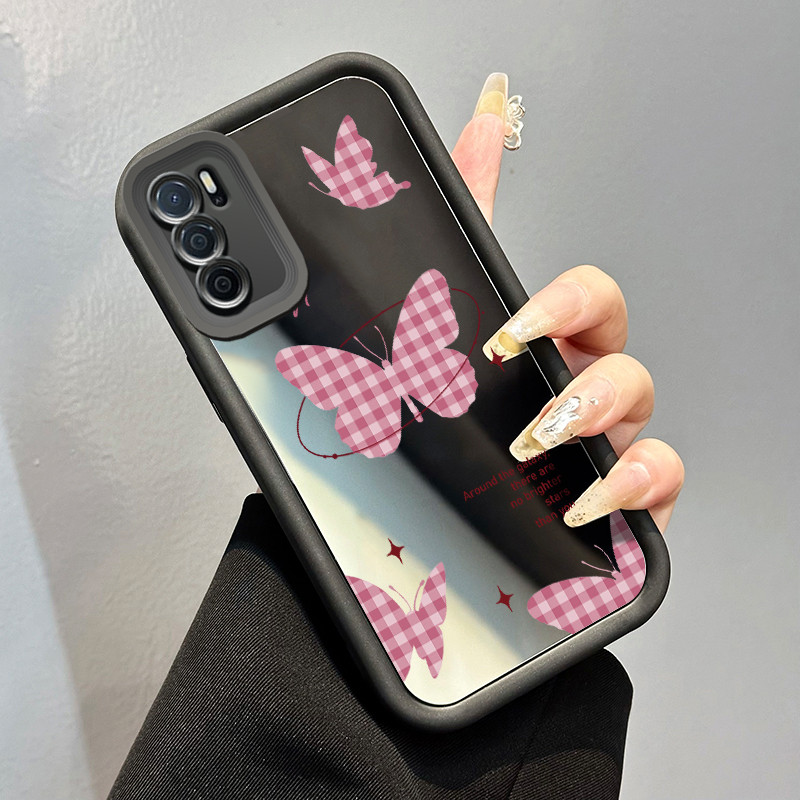Casing Hp Untuk OPPO A16 OPPO A16s OPPO A54s Case Kupu-kupu kotak-kotak merah muda Kasing Cesing Nya