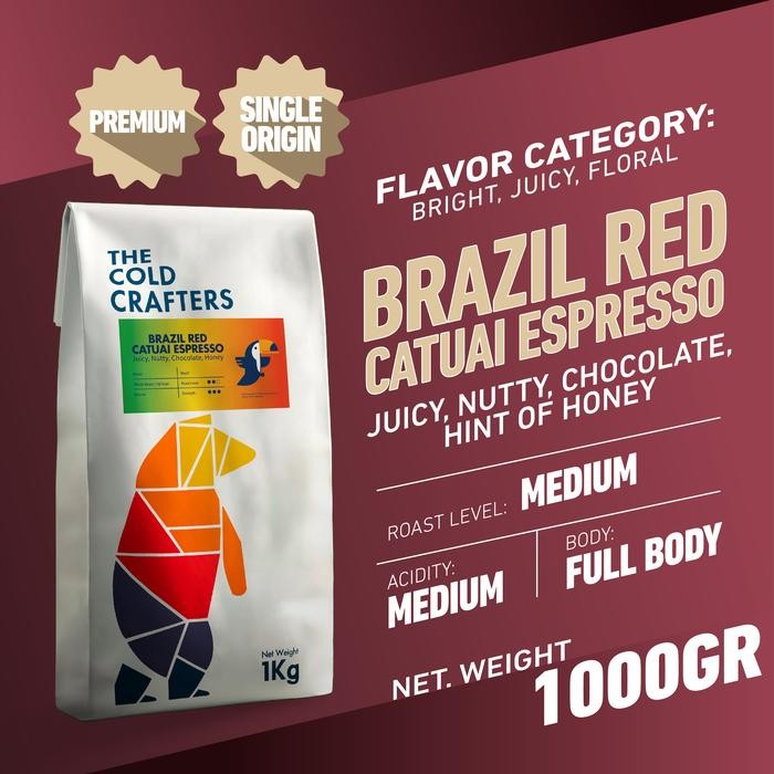 

Brazil Red Catuai Espresso Arabica Coffee Biji Kopi Bubuk Arabika 1KG