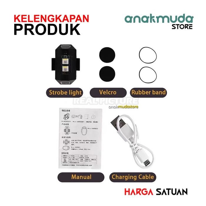 JTTOP" LAMPU KOLONG TEMPEL LED EMERGENCY SEPEDA MOTOR UNIVERSAL LAMPU PORT CHARGER USB MODE KEDIP