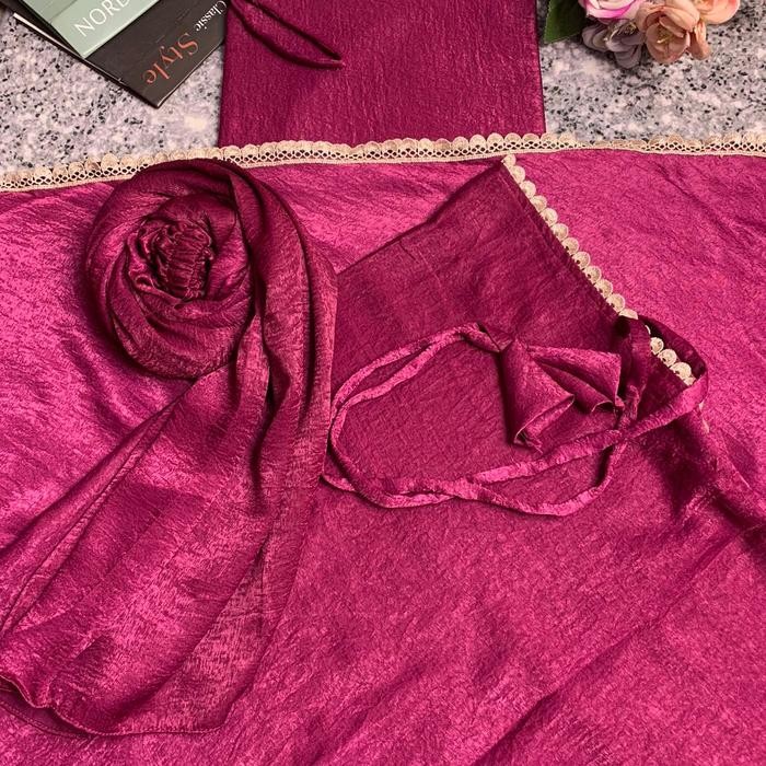 Mukena Silver Santorini Silk Renda Kecil Extra Jumbo 2In1