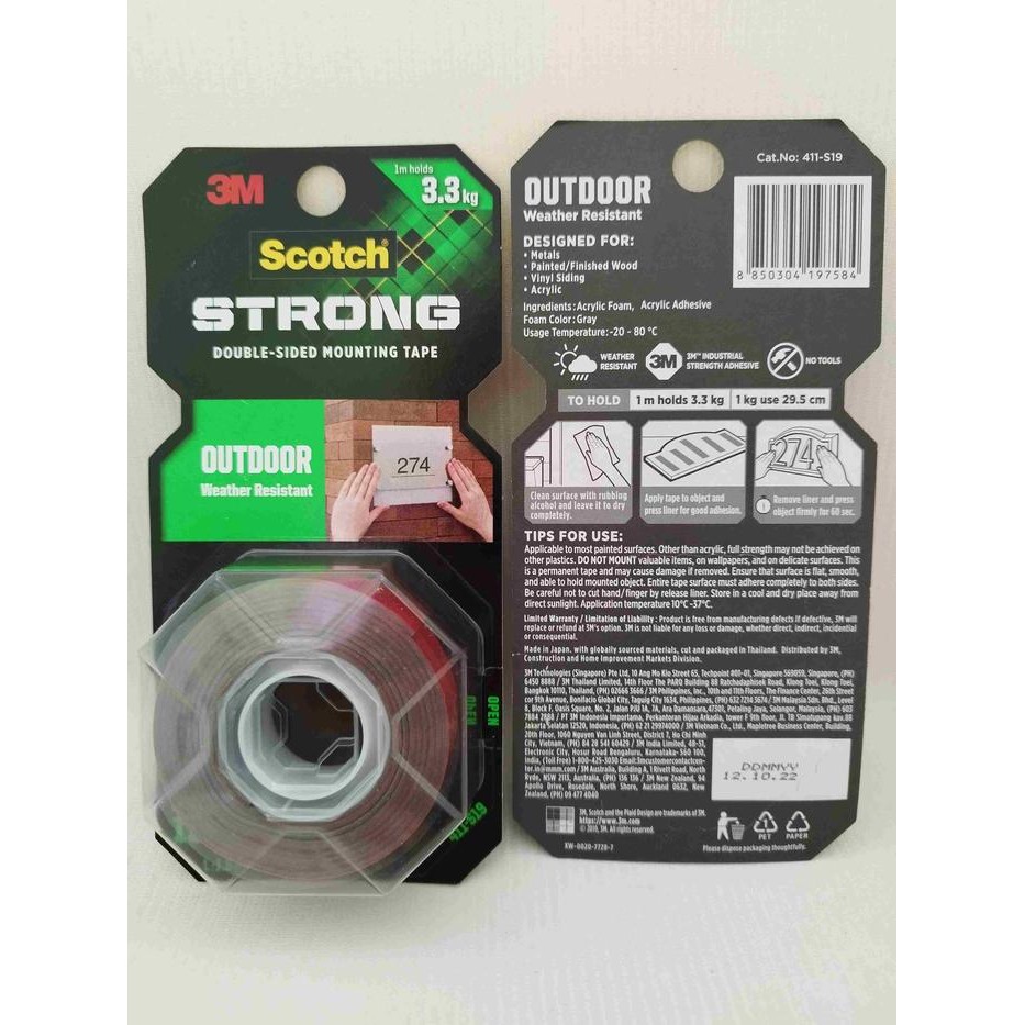 

Stok Baru 3M 411-S19 SCOTCH STRONG Double Sided TapeOUTDOOR Weather Resistant