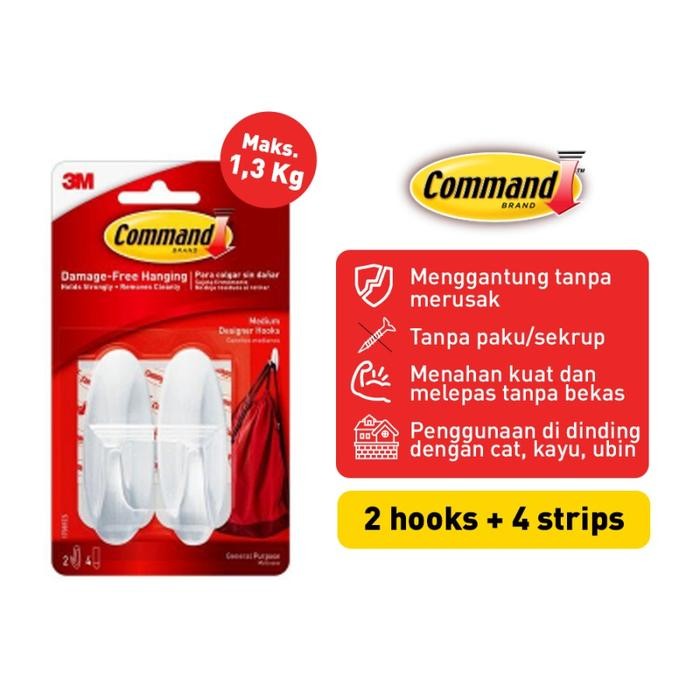 

Stok Baru 3M Gantungan Serbaguna Command Medium Designer Hook 17081