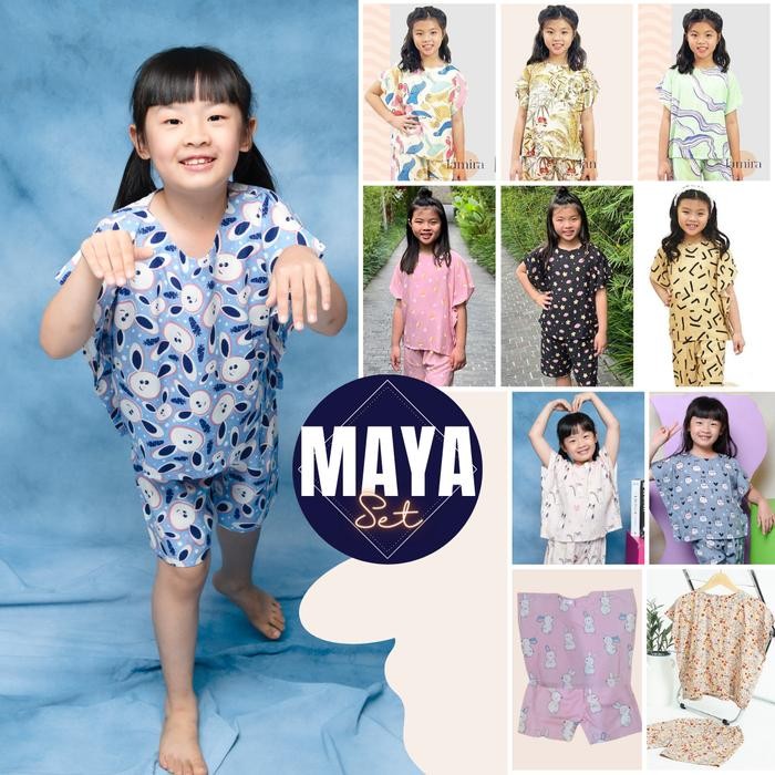 Piyama Set Anak Cewek Rayon Setelan Baju Tidur Oneset Setcel Celana Pendek Bayi Perempuan Premium