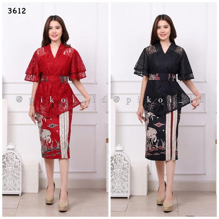 Setelan atasan rok wanita batik modern atasan lengan balon rok span
