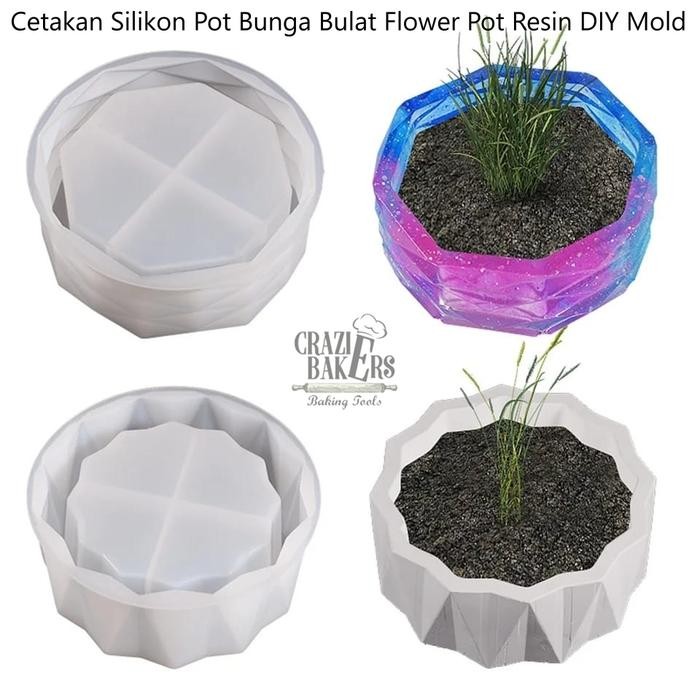 Cetakan Silikon Pot Bunga Bulat wer Pot Resin DIY Mold