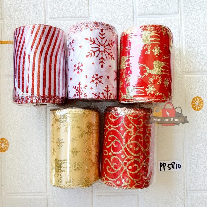 

Pita Natal Rol Besar 10m Hiasan Parcel Dekorasi Pohon Natal Pita Kain