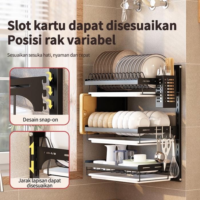 Rak Piring Gantung Dapur Tempel Dinding Besi Anti Karat Penyimpanan