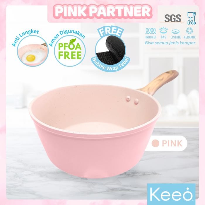 PREMIUM Keeo 16 cm Panci Anti Lengket Marble Granit (Sauce Pan) Pink